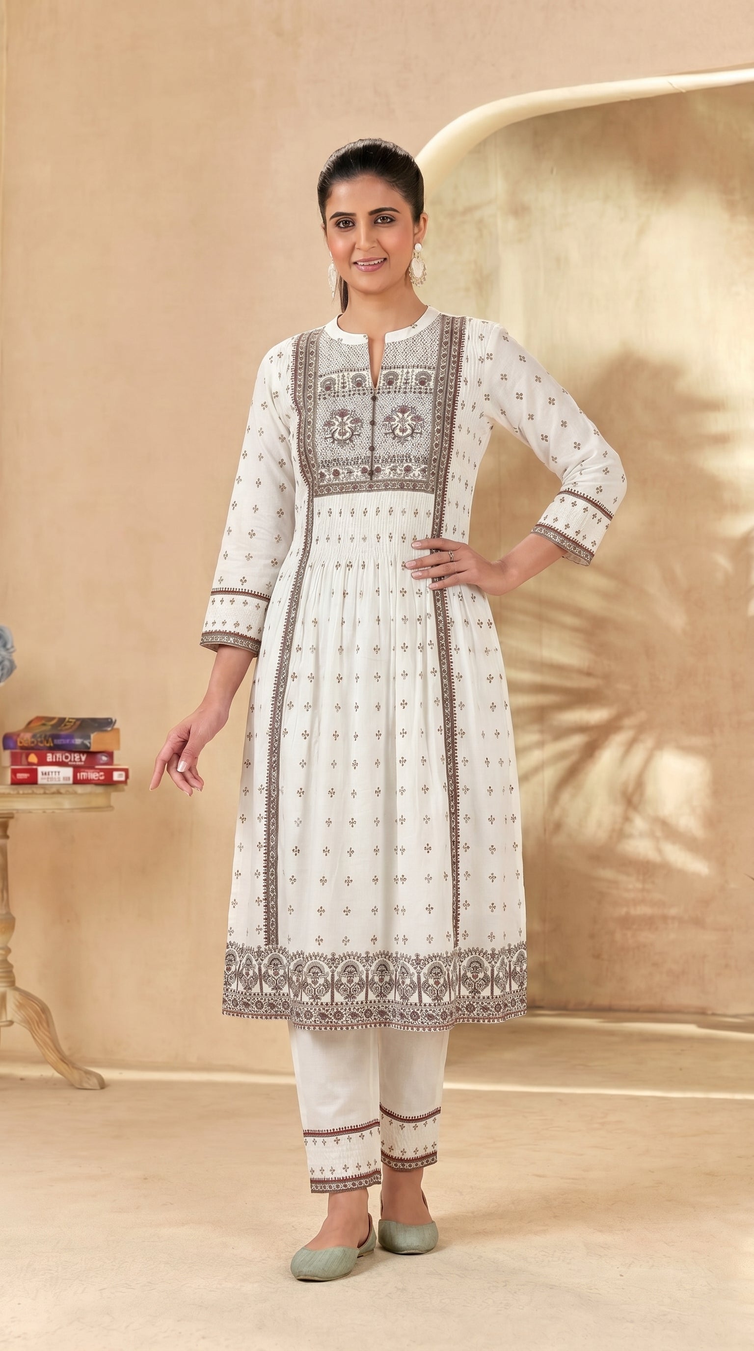 White A-Line Kurti & Harem Pant Set