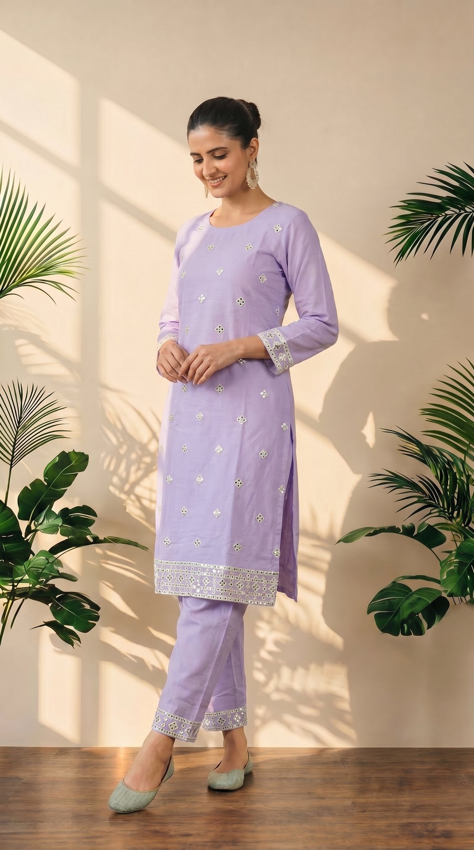 Mul Cotton Lilac Kurti pant Set | Lightweight & Elegant