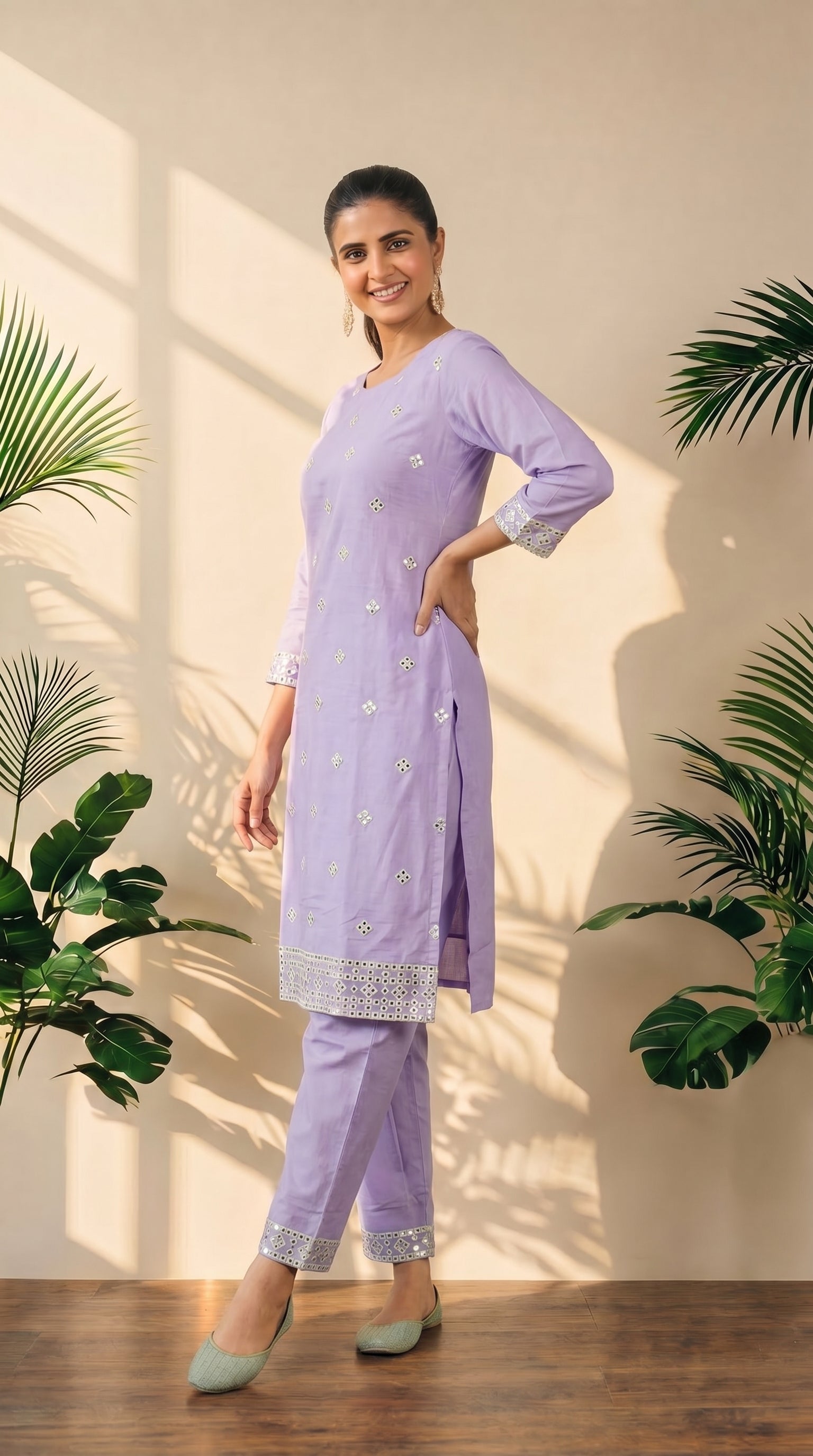 Mul Cotton Lilac Kurti pant Set | Lightweight & Elegant
