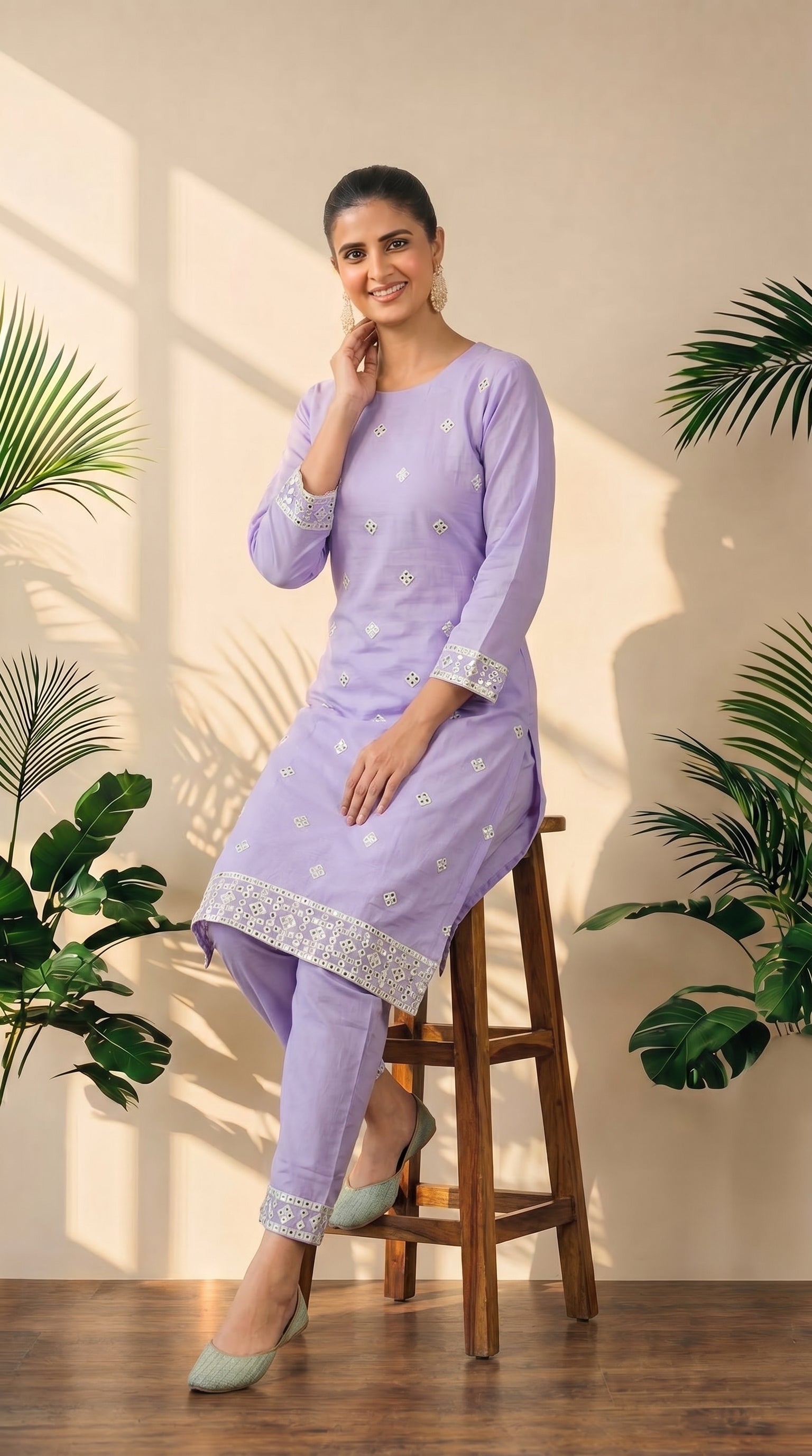 Mul Cotton Lilac Kurti pant Set | Lightweight & Elegant