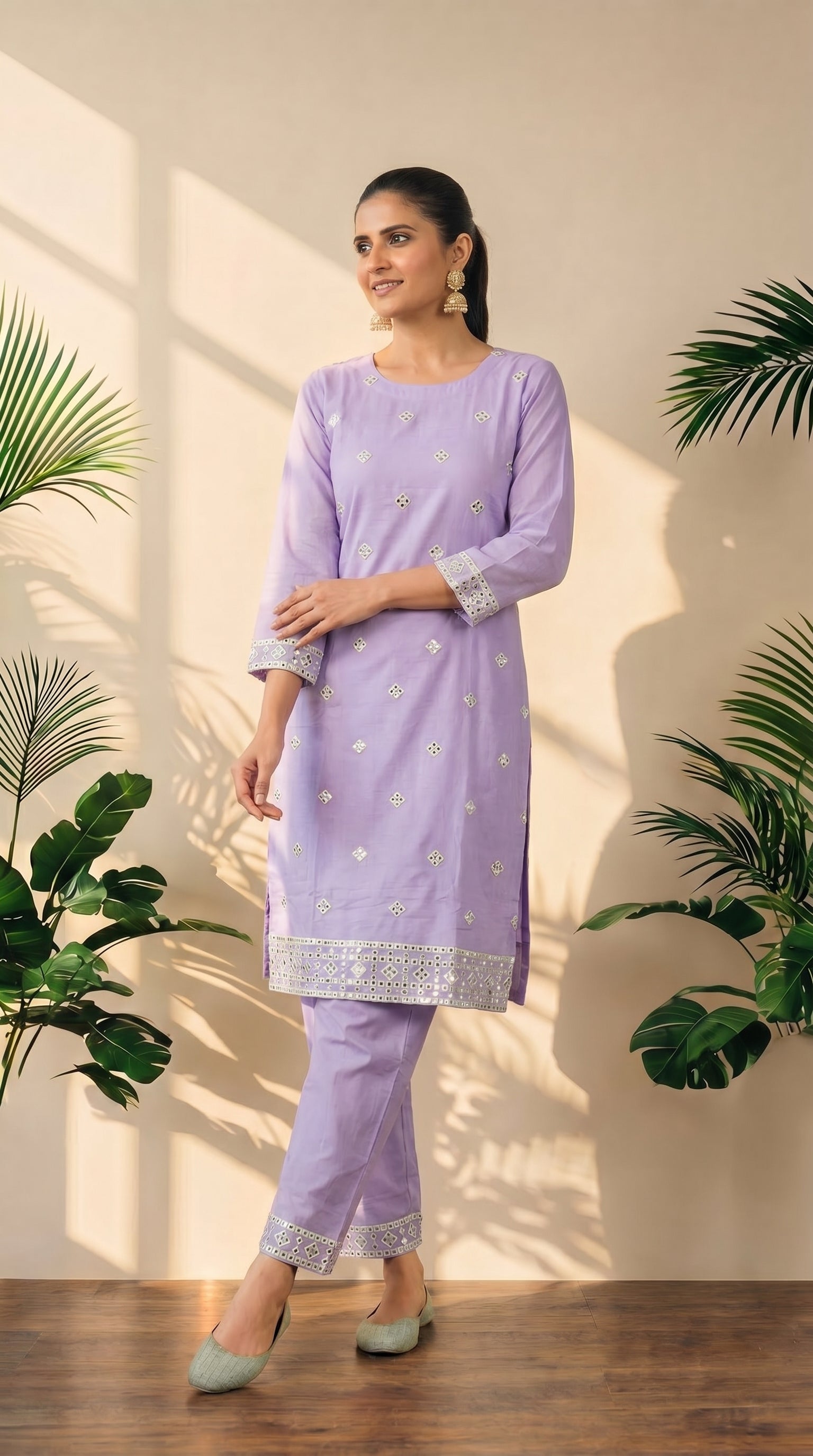 Mul Cotton Lilac Kurti pant Set | Lightweight & Elegant