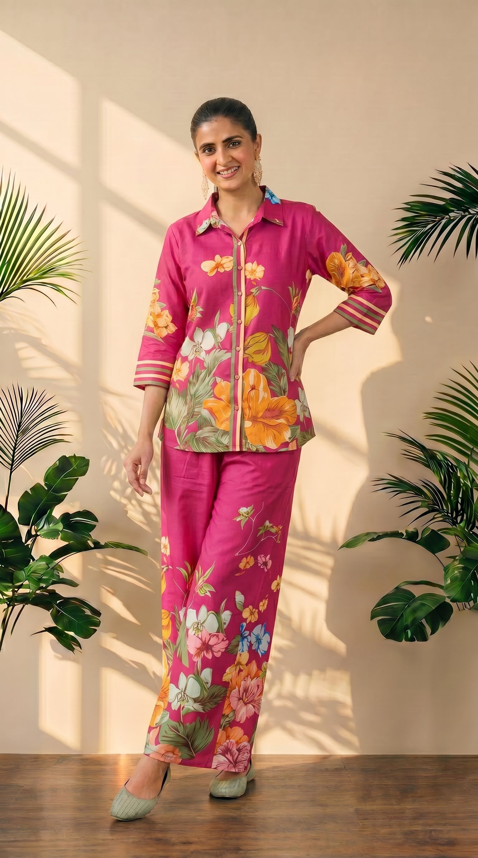 Pink Floral Cotton Co-ord Set | Summer Fresh Look