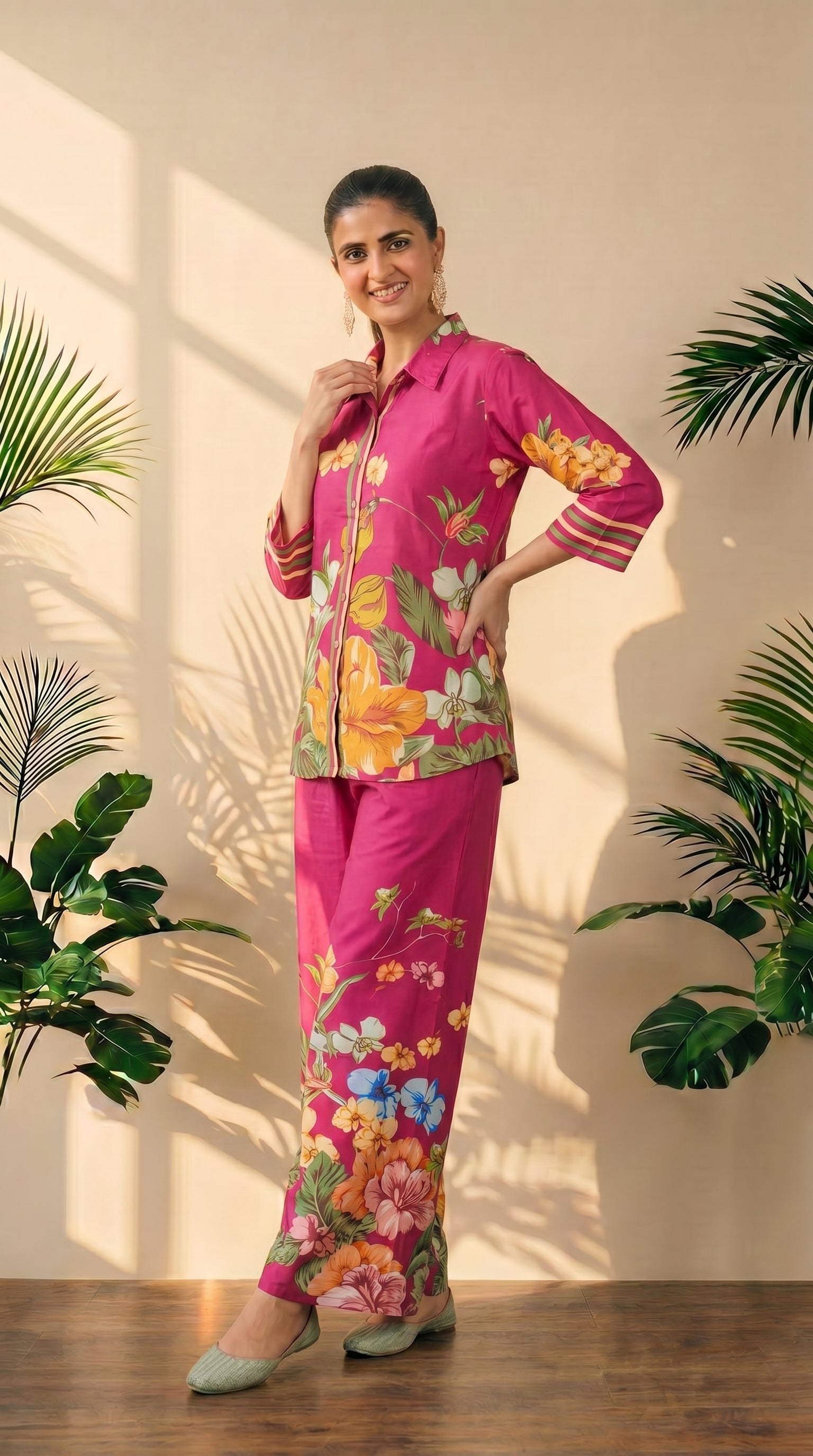 Pink Floral Cotton Co-ord Set | Summer Fresh Look