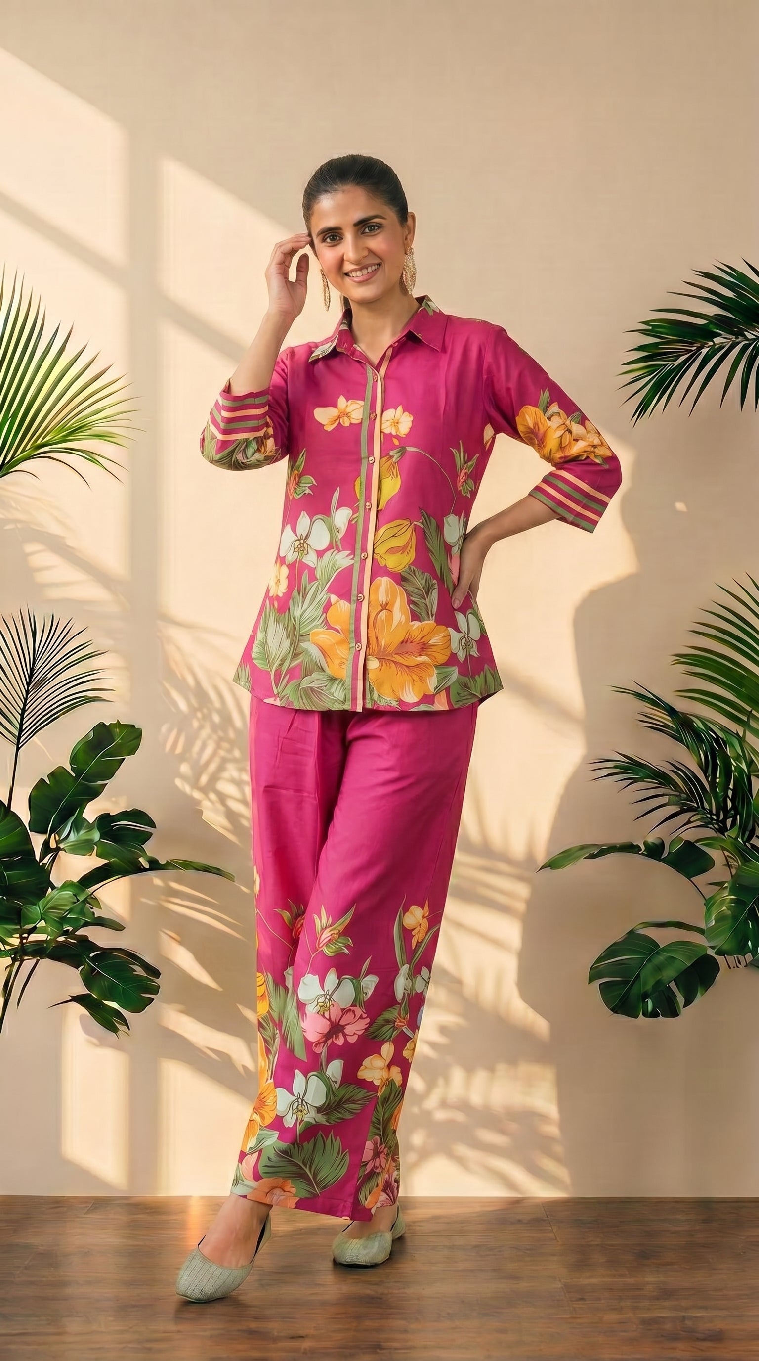 Pink Floral Cotton Co-ord Set | Summer Fresh Look