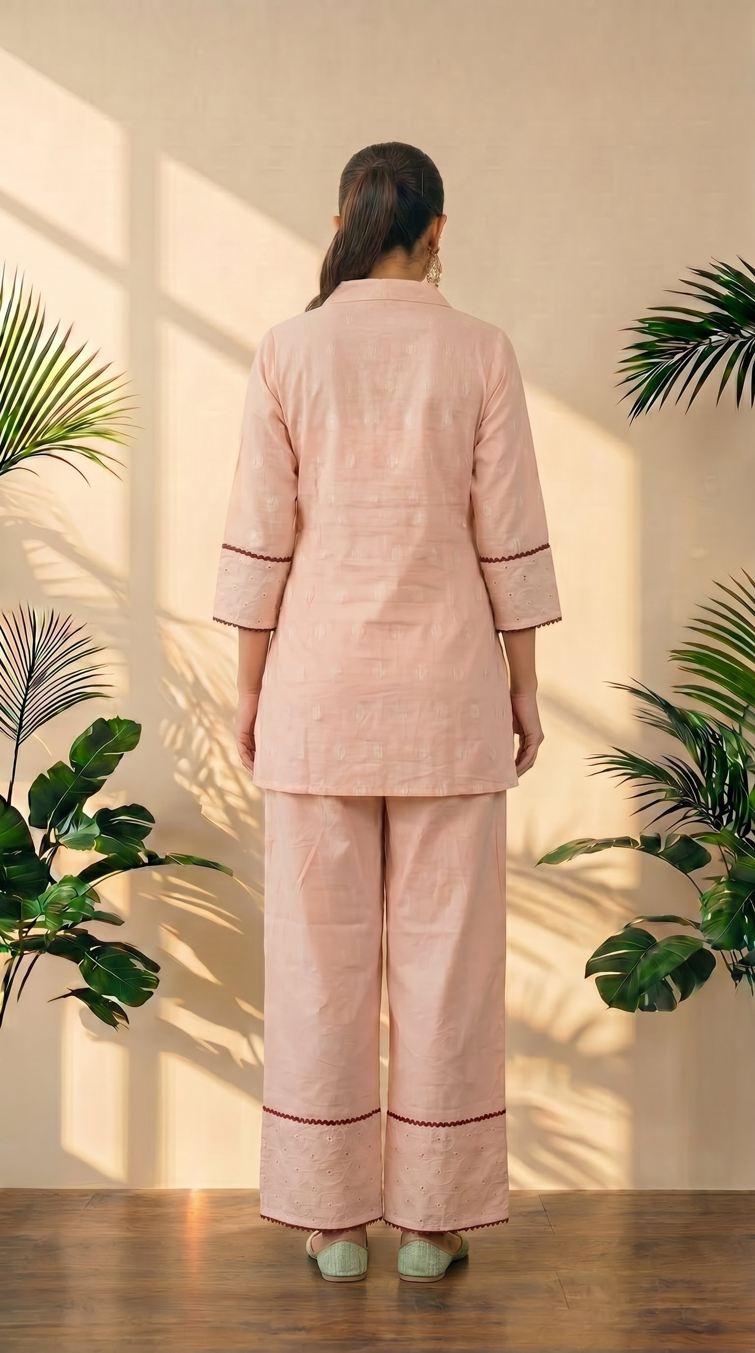 Peach Embroidery Work Top & Pant Co-Ord Set
