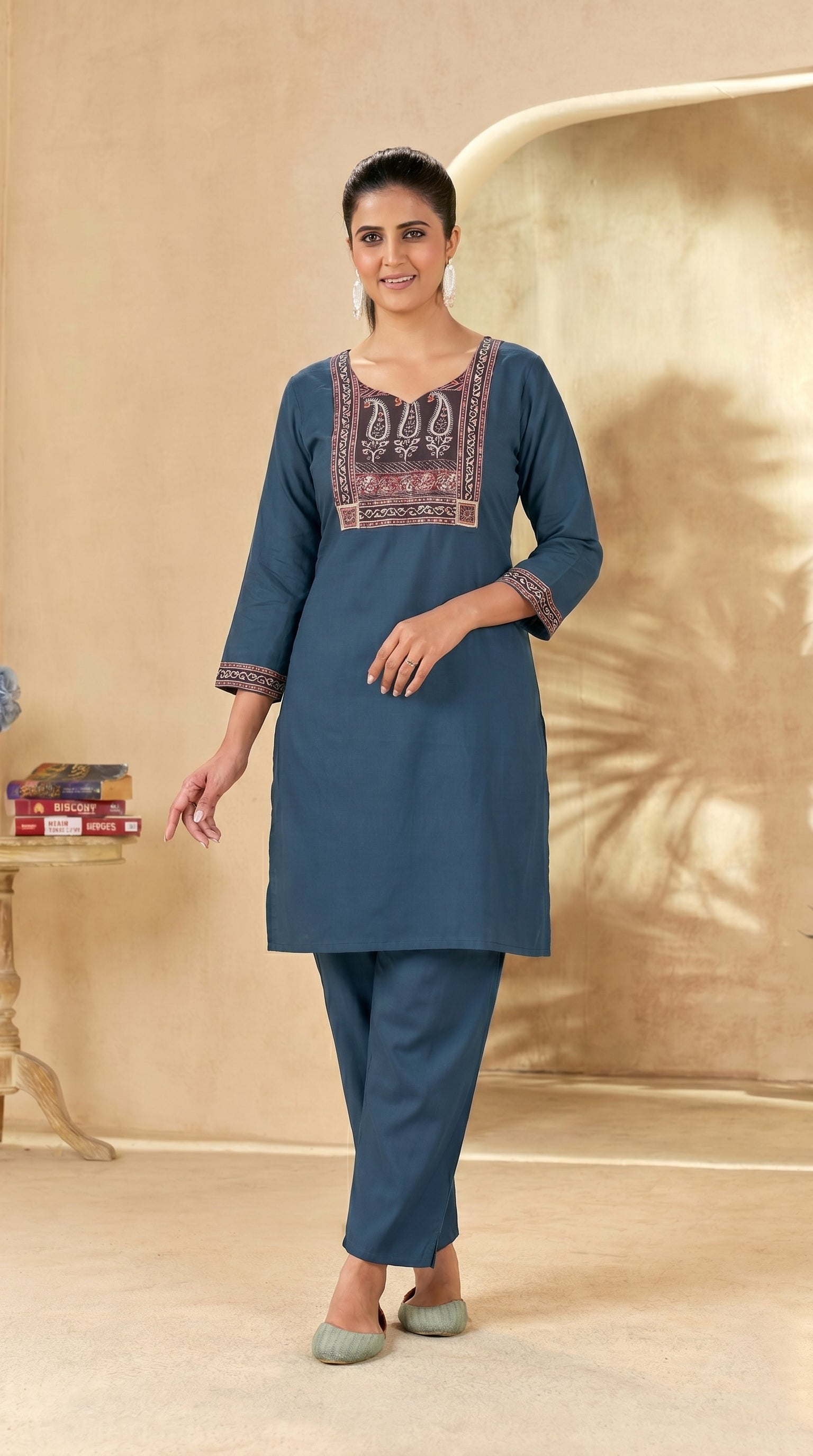 Blue Gamathi Yoke Kurti Pant Set