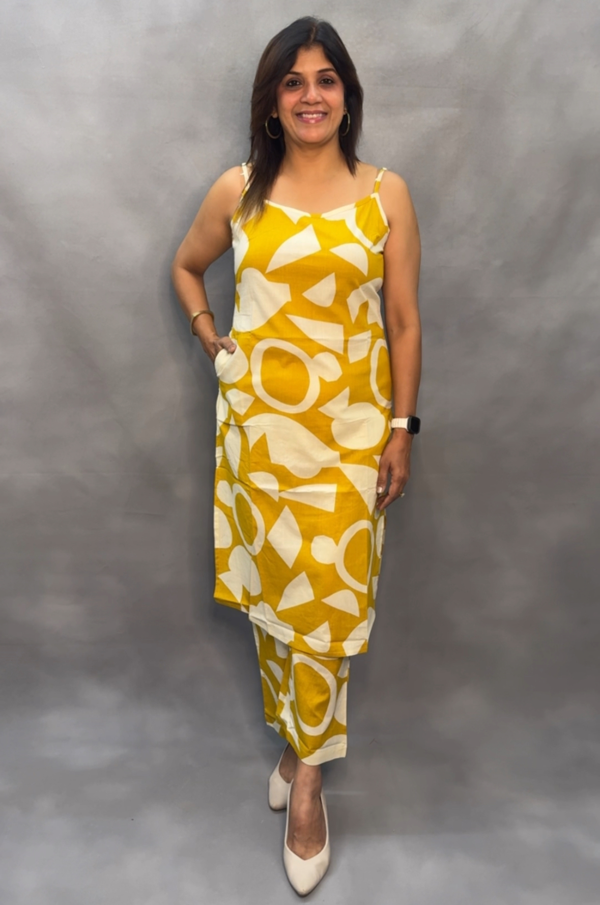 Spaghetti Kurta Pant Set with Adjustable Straps – Soft Cotton | Yellow